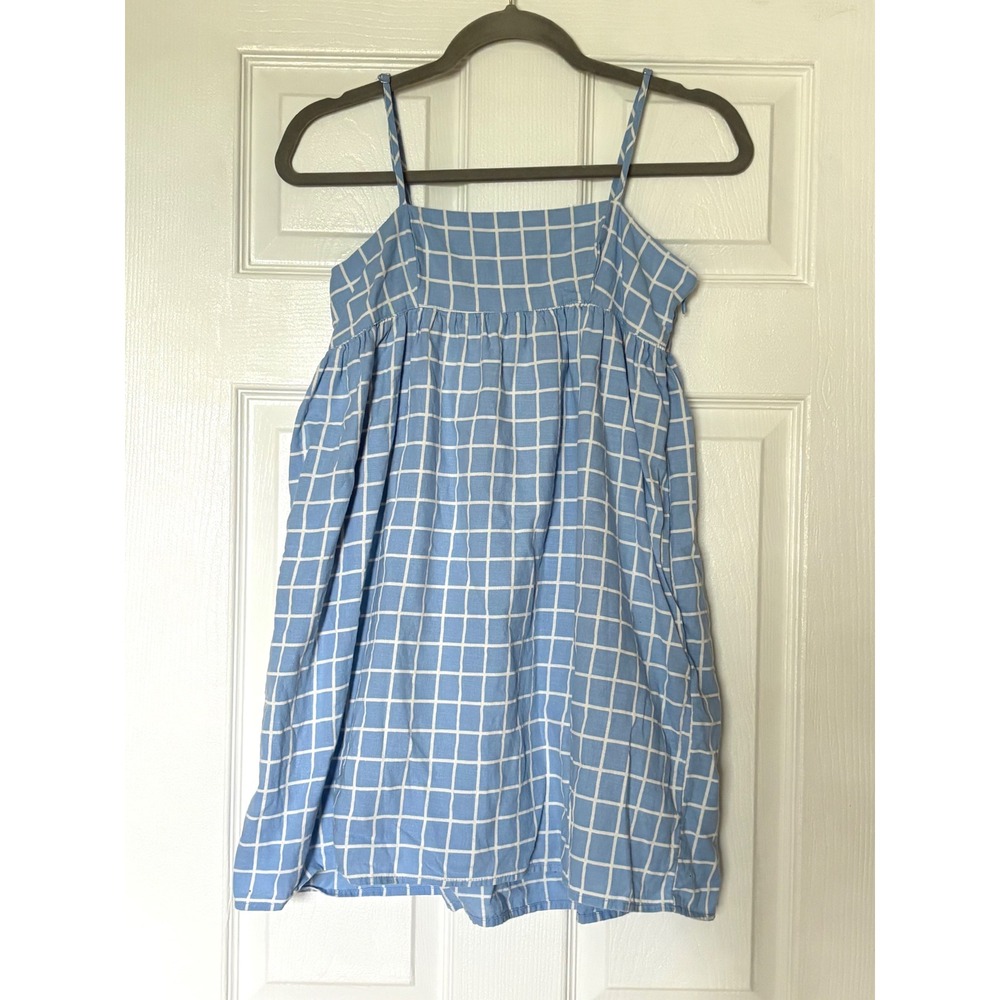 Urban Outfitters Light Blue Grid Windowpane Babydoll Mini Dress XS Pockets